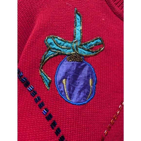 VTG The Eagles Eye Ugly Red Christmas Sweater Turtleneck Size S Beaded Holiday - Picture 2 of 11